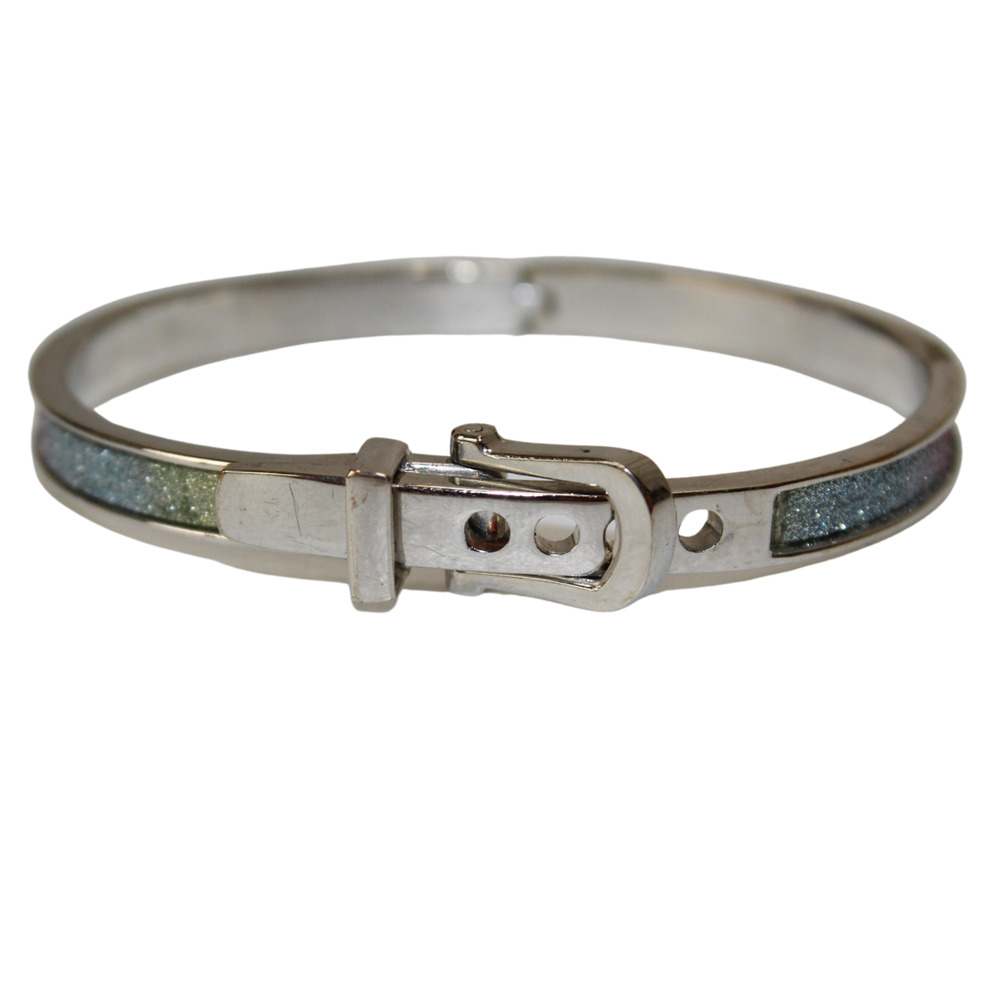 Belt Buckle Silver Tone Rainbow Glitter Pride Bangle Hinge Bracelet 4 Holes